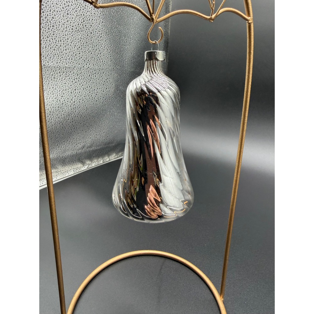 Vintage Style Silver Mercury Glass Bell Ornament Spiral Swirl Christmas Decor 5"
